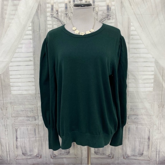 NEW Ralph Lauren Size 2X Cotton Blend Sweater Solid Green Puff Sleeves Crew Neck - Picture 2 of 13